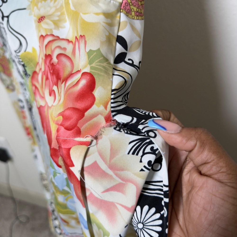Natori Women Kaftan Maxi House Dress Large Multicolor Floral Asian Inspired Slit - Picture 12 of 12